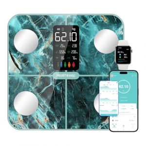 Healthkeep Balance P&egrave;se Personne Balance Connect&eacute;e Imp&eacute;dancem&egrave;tre avec Affichage VA 15 Donn&eacute;es Corporelles et Fr&eacute;quence Cardiaque pour APP Andriod et iOS Max. 180kg/400lb, Marbre Vert (TONGXIAO SMART, neuf)