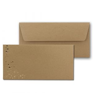 Lot de 50 enveloppes en papier kraft avec étoiles métallisées – DIN long – Doré – Pluie d'étoiles gaufrée – Couleur : marron – Fermeture adhésive – 120 g/m² – 110 x 220 mm – Idéal pour Noël (GUSTAV NEUSER GmbH, neuf)