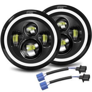 Willpower 2pcs Phare Auto Moto LED 7" 50W, Phare de Travail 5000LM, Blanc Ambré 4 Modes Eclairages Feux LED Feu Croisement DRL HI LO Beam pour Wrangler JK TJ LJ CJ JP Hummber, Projecteurs Rond (YZ-EU, neuf)