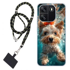 WUACYEAMING Coque pour BLACKVIEW Wave 6C,Transparent Doux TPU Silicone Étui pour téléphone Portable Étui Flexible Mignon Chiot La Natation+1*Universelle Cordon Telephone Portable (WUACYEAMING, neuf)