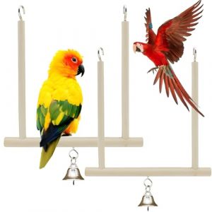 CINY 2 pcs Jouets pour Oiseaux Balan&ccedil;oires en Bois Massif Naturel Stand Accessoires pour Cages &agrave; Oiseaux, Balan&ccedil;oire pour Animaux de Compagnie &agrave; Suspendre avec Cloche Imitant Leur Habitat Naturel (CINY, neuf)