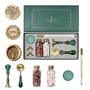 Joyeee Kit de cachet de cire, avec cachet de cire classique, perles de cire, stylo à cachet de cire, kit rétro pour cartes, enveloppes, invitations de mariage, emballages de vin, emballage cadeau (PinPoundStoreDirect, neuf)