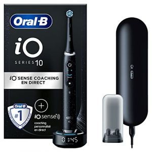 Oral-B iO 10 Brosse A Dents Electrique Noire, Coaching Et Contrôle De Pression, 7 Modes De Nettoyage Avec Soin Des Gencives Et Douceur, Brossette Ronde De Rechange Oral B, Chargeur, Etui De Voyage (ABIB, neuf)