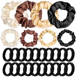 28 PCS Chouchou Cheveux Femme et &Eacute;lastique Cheveux Chouchou Satin Cheveux Boucl&eacute;s per Capelli &Eacute;lastique Noir Chouchou Scrunchie Color&eacute;s pour Femmes Filles (Kiiwah, neuf)