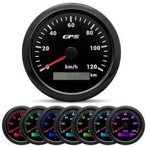 Piousunt Compteur de vitesse GPS 85 mm 0-120 km/h, r&eacute;tro&eacute;clairage 7 couleurs, compteur kilom&eacute;trique pour moto, marine, bateau, voiture, camion avec antenne GPS (Michel Junming, neuf)