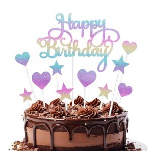 11 Pi&egrave;ces Decoration Gateau Anniversaire Couleur, Happy Birthday Cake Topper, Topper &Eacute;toile Gateau Deco Gateau Coeur, D&eacute;coration de G&acirc;teau pour Fille Garcon F&ecirc;te Anniversaire Baby Shower Mariage (A) (youlemei, neuf)