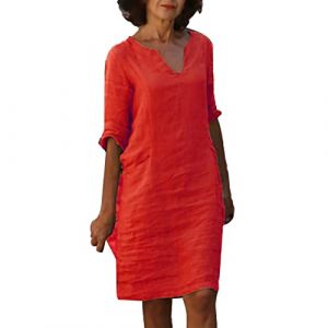 Robe Ete Femme Robes Longue Fluide Coton Ceremonie Boheme Fleurie Grande Taille Chic Et Elegant Mi Tee Shirt Blanche Lin Dresses for Women Boutonnée Devant Été De Plage Jupe # (ZJsz, neuf)