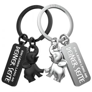 FABACH Porte-clés d'amour pour couples – 2 éléphants avec cœur – Porte-clés « Ich liebe dich » - Porte-clés éléphant - Cadeau pour petite amie - Porte-clés pour couple - Cadeau d'amour, Noir et (Unique Elements GmbH, neuf)