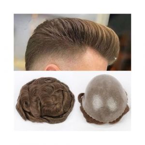 Perruque pour homme, Hommes toupet cheveux courts pi&egrave;ces for homme 0.12mm Poly syst&egrave;me de remplacement hommes toupet cheveux humains proth&egrave;se m&acirc;le perruque,Perruque blonde(Medium Light Brown,6x8) (zhuyanbo, neuf)