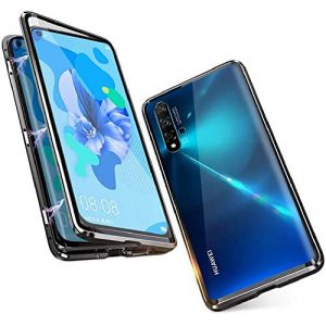SIMao Coque pour Huawei Nova 5T/ Honor 20 Cover Magn&eacute;tique Adsorption M&eacute;tal Bumper Frame Flip Case 360 Degr&eacute;s Protection &Eacute;tui Ultra Mince Housse Transparent Avant et Arri&egrave;re Verre Tremp&eacute; Cover,Noir (SIMao, neuf)