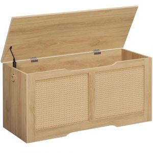 HOOBRO Coffre à Jouets, Banc de Rangement décoratif en rotin artificiel, Coffre de Rangement de 100 cm de long, avec charnière de soutien Organisateur à Jouets, Couleur Bois Naturel ENL11CW01 (HOOBRO FR, neuf)