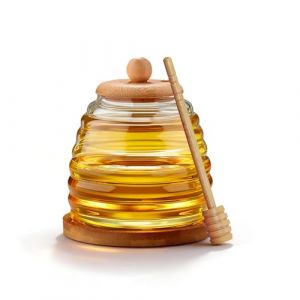 Verre &agrave; miel 500 ml avec cuill&egrave;re, pot &agrave; miel en verre avec couvercle en bois, distributeur de miel sans fuites et scell&eacute;, verre de conservation &agrave; large col pour miel &ndash; id&eacute;al pour la cuisine, le petit (MegaJoy Direct, neuf)