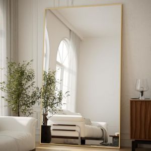 BEAUTYPEAK Grand miroir de sol surdimensionné 102 x 218 cm, incassable, sur pied à suspendre ou à poser au mur, grand miroir de sol avec support pour chambre à coucher, salon ou dressing (VOOBANG, neuf)