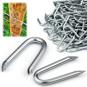 180pcs Cavalier de Fixation Clou Double Pointe Attache Grillage Double Clou Cavalier en U Crampillon pour Cloture Agrafes Grillage Cloture pour Agrafes de Clôture pour Fixer Les Clôtures (RUNZEYUNKEJI, neuf)