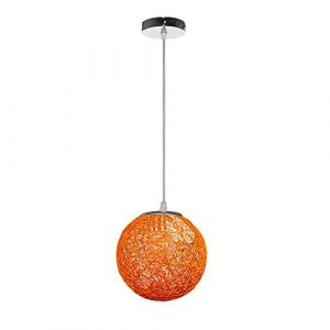 STOEX Rétro Suspension Luminaire en Rotin Globe Rond, Lustre Abat-jour DIY Lampe Plafond E27 pour Salon Restaurant Centre commercial Bar (Orange, 20cm) (STOEX, neuf)