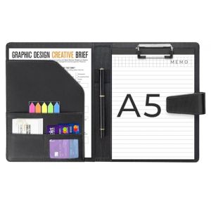 Agoer Porte Document A5, Port Bloc A5 Pu Cuir avec Fermeture Magnétique, Planchettes Porte-Formulaires Conférencier Portfolio Porte Bloc avec Pince, Bloc Note, Papier, Adhésives et Stylo (Agoer, neuf)