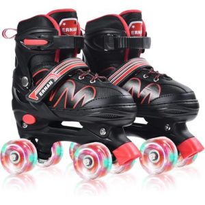 ERNAN Roller Filles et Garçons, Patin à Roulette 4 Taille Réglable, Quad Avec 8 Roues Lumineuses pour Enfants Débutants (Red, L) (ERNAN STORE, neuf)