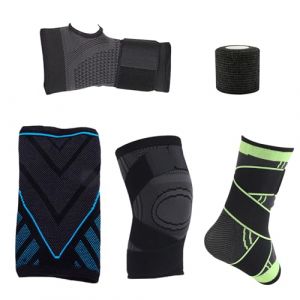 Coudiere Tendinite,Attelle Poignet,Genouill&egrave;re Sport,Strapping Cheville,Pansement,5 Protection Sportive (Bandage + Coude + Poignet + Pied Genou + Cheville) (XL),Taekwondo,Pilote,Travail,Forme Physique (Hssopa, neuf)