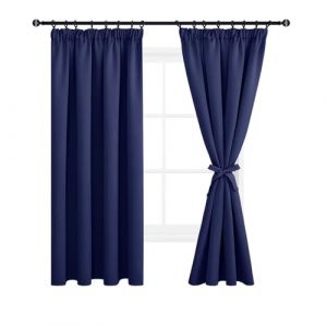 DWCN Lot de 2 Rideau Occultant Galon Fronceur Rideau Thermique avec Cravates Rideau Thermique Isolant Anti Froid et Chaleur Rideau Cuisine, Rideaux pour Salon, 140 x 200 cm (L x H), Bleu Foncé (DWCN EU, neuf)