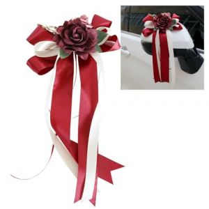 4 pi&egrave;ces n&oelig;uds de voiture fleur de soie mariage d&eacute;coration de voiture simulation rose n&oelig;ud auto poign&eacute;e de porte r&eacute;troviseur mariage chaise d&eacute;coration fleur n&oelig;ud avec ventouses rubans pour voiture de (YJieFang, neuf)