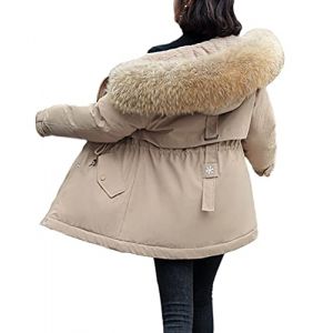 Minetom Femme Manteau Hiver Doudoune Chaud Parka Longue Blouson &Agrave; Capuche en Fausse Fourrure Trenche Grande Taille Duvet en Coton C Beige S (B.W.S KIT, neuf)