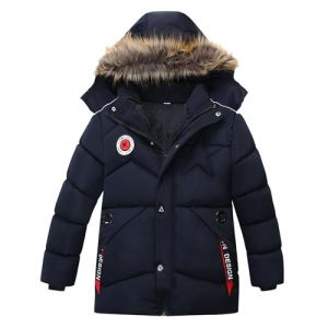 semen Veste pour enfant gar&ccedil;on en fausse fourrure doubl&eacute;e de polaire &agrave; capuche, manteau &eacute;pais pour la neige, manteau d&rsquo;hiver chaud, parka rembourr&eacute;e pour le ski, manteau de 3 &agrave; 10 ans, bleu marine, 7 (semen FR, neuf)