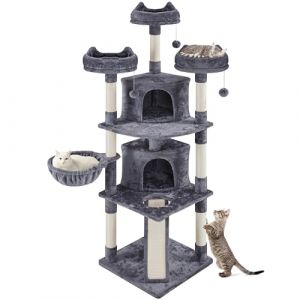 Yaheetech Arbre a Chat Géant 193 cm avec Griffoir Arbre à Chat Design Arbre à Gratter Tour de Jeux avec 2 Grottes Spacieux 3 Plateformes Planche à Gratter Gris Foncé (Yahee365, neuf)