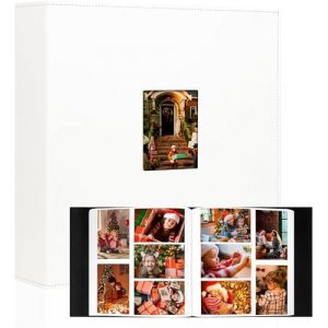 Album 700 pochettes 10x15, très grande capacité, couverture en cuir véritable Album de mariage familial sans acide pour 700 photos horizontales et verticales avec fenêtre frontale (Blanc) (Sannuotech, neuf)