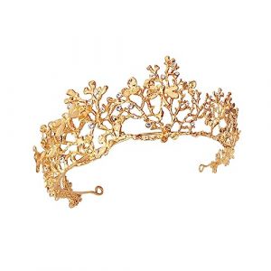 Ipetboom Couronne Coiffe Rétro Mariées Décoration Diadème De Mariée Vintage Bandeau De Mariée Coiffe De Mariée Douane Casque De Mariage Coiffe En Strass Robe Déguisements Tiare Métal Golden (hikarish, neuf)