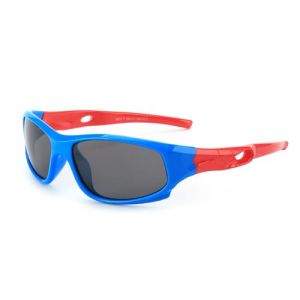JoXiGo Lunettes de Soleil Enfant Sport Polaris&eacute;es Incassable Gar&ccedil;on et Fille (3-12 ans) + Cordons &agrave; lunettes + &Eacute;tui &agrave; Lunettes (Cadre Bleu - Branches Rouge) (JoXiGo-FR, neuf)
