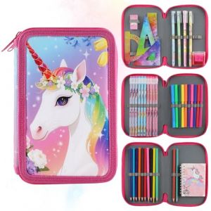 ZXShow 44 Pi&egrave; Trousse 3 Compartiments,&Eacute;clair Licorne Trousse &agrave; Crayons,Trousse &agrave; Crayons Grande Capacit&eacute; avec Fermeture,pour Filles Femmes Trucs Adolescentes - Licorne (ZXShow, neuf)