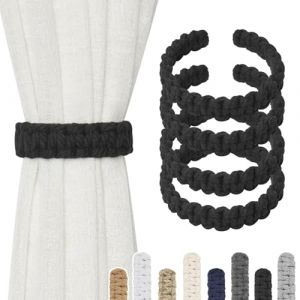 Pretty Jolly Lot de 4 embrasses de rideaux en corde de coton naturel - Style rustique de ferme - D&eacute;coratif pour rideaux l&eacute;gers/&agrave; poids l&eacute;ger - Fabriqu&eacute; &agrave; la main - Tress&eacute;es - Embrassades pour rideaux (PrettyJolly, neuf)