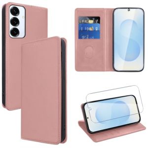Vauki Coque Cuir pour Samsung Galaxy S25 6.2" avec 1 Verre Tremp&eacute; Etui &agrave; Rabat en PU Porte-Cartes Portefeuille Support Flip Housse Magn&eacute;tique Antichoc Anti-Rayures Case,Rose-Gold (HARMONIQUE WAY, neuf)