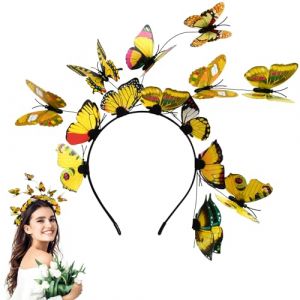 Bandeau Papillon, Serre Tete Papillon Femme, Bandeau Papillon 3D, Couronne de Papillon, Accessoire De Tête Papillon Pour Fête, Serre Tete Fille, pour Carnaval,Cosplay,Mariage (Jaune) (mikeer, neuf)