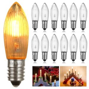 AUAUY E10 34V 3W Ampoule de Bougie, Blanc Chaud 2200K, 10LM, E10 Petite Base &agrave; Vis, Ampoules de Rechange pour Arche Lumineuse, Arbre de No&euml;l, Guirlande, Lot de 12 (Dazzlingyyh, neuf)