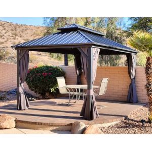 PURPLE LEAF Tonnelle de Jardin Exterieur 4,25 x 3 m Tonnelle Jardin avec Moustiquaire et Rideaux Pergola Aluminium à Double Toit Acier Galvanisé Tonnelles de Camping Imperméable pour Terrasse, Gris (PURPLE LEAF, neuf)