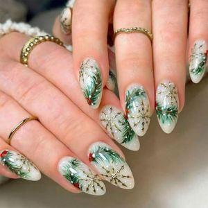 Lot de 24 faux ongles &agrave; coller sur le th&egrave;me de No&euml;l en acrylique avec arbre vert (LAOSI, neuf)