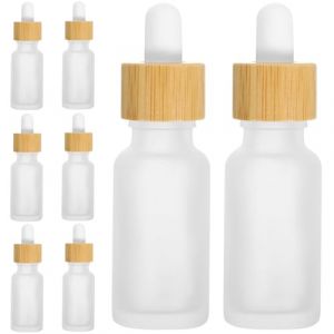 TOPBATHY Lot de 8 Flacons en Verre Dépoli 20 Ml pour Huiles Essentielles avec Bouchon en Bambou Pipette Compte-Gouttes Récipients de Voyage pour Aromathérapie et Stockage Sûr (Parham Ring, neuf)