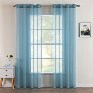 MIULEE 2 Panneaux Couleur Pure Rideaux De Fen&ecirc;tre Transparents Lisse &Eacute;l&eacute;gant Panneaux Voile De Fen&ecirc;tre/Rideaux/Traitement pour Chambre Salon 140X160CM(L X H) Gris-Bleu (MIULEE HOME, neuf)