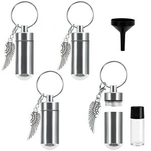 Belle Vous Pendentif Funeraire/Crémation Argenté (Lot de 4) - 4,9 cm - Pendentif Cendres Aile d’Ange en Alliage d’Aluminium - Collier Fiole a Remplir Mémorial pour Porte-Clefs/Colliers (Tinyyo Europe, neuf)