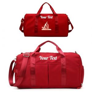 LINMQIU Sac de Sport personnalis&eacute;,Sac de Sport brod&eacute; personnalis&eacute; pour Femmes/Hommes,Sac de Voyage avec Personnalisation Recto Verso et Poches s&eacute;par&eacute;es pour Articles secs et humides-Rouge (QIUFENGSHANGMAO, neuf)