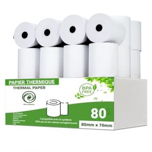 Rollgenio Rouleaux de Papier Thermique Premium 80x70x12 mm pour Imprimantes EPOS et POS Compatibles avec Toutes les Marques (Paquets de 20, 40, 60, 80, 100, 120) (80) (Rollgenio, neuf)