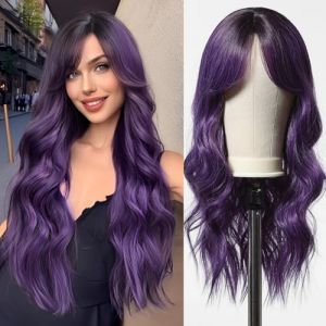 Esmee Perruques Longues Ondulées Pourpre avec Franges Rideaux pour les Femmes Perruques Synthétiques Naturelles pour les Fêtes Quotidiennes Perruques Cosplay pour les Femmes (RCT international Co. Ltd, neuf)