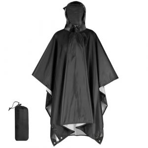 Arvoni Poncho Pluie Imperm&eacute;able avec Sac de Rangement, 3 en 1 Cape de Pluie pour Tapis de Camping, Ombre de Camping, R&eacute;utilisable Poncho Pluie Homme Femme pour Camping Randonn&eacute;e V&eacute;lo P&ecirc;che Voyage,Noir (XingJiaHongSheng, neuf)