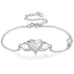 J.MUEN Bracelet Infini Femme en argent Sterling 925 symbole infini avec r&eacute;glable zircone coeur pour Femmes Bijoux Cadeau (16+ 4cm) (MUEN JEWELRY, neuf)