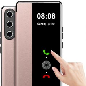 Coque pour Samsung Galaxy A16 Clapet Clear View Cover Coque pour Samsung A16 Etui &agrave; Rabat Int&eacute;grale Protection Case Flip Folio Silicone TPU Douce Antichoc 360 Full Body Antichoc Housse 5G (Or Rose) (ZhuChuangYouSuJiaoZhiPinYouXianGongSi, neuf)