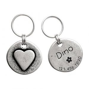 Étiquettes d'identification pour chats et chiens en colliers martelés faits à la main medaille chien, avec un design unique et une conception en acier inoxydable durable (HEART) (MEOW the WOOF, neuf)