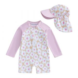 Carolilly Maillot de Bain Une Pi&egrave;ce Enfant B&eacute;b&eacute; Fille Zipp&eacute; &agrave; Manches Longue Anti-UV avec Chapeau (Violet, 3-6 Months) (La Vie Brillante, neuf)