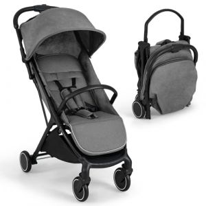 COSTWAY Poussette Canne Bébé 0-3 Ans(Charge 15 kg) avec Dossier & Repose-pieds Réglables, Pliable à une Main, Pousette Légère et Compacte en Aluminium avec Auvent & Frein, Harnais à 5 Points, Gris (FDS GmbH, neuf)