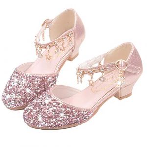 YOGLY Fille Talons Hauts Chaussures de Princesse Paillettes D&eacute;guisement Argent&eacute; Or Rose Doux Halloween No&euml;l Anniversaire Carnaval Cosplay EU26-38 (EVERY, neuf)
